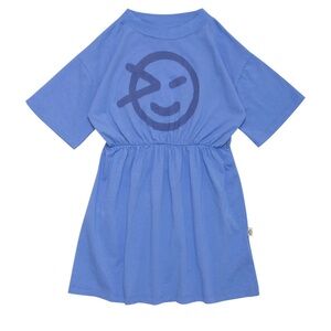 Wynken Girls Cotton Blue Smiley Graphic Short Sleeve Dress Size 8